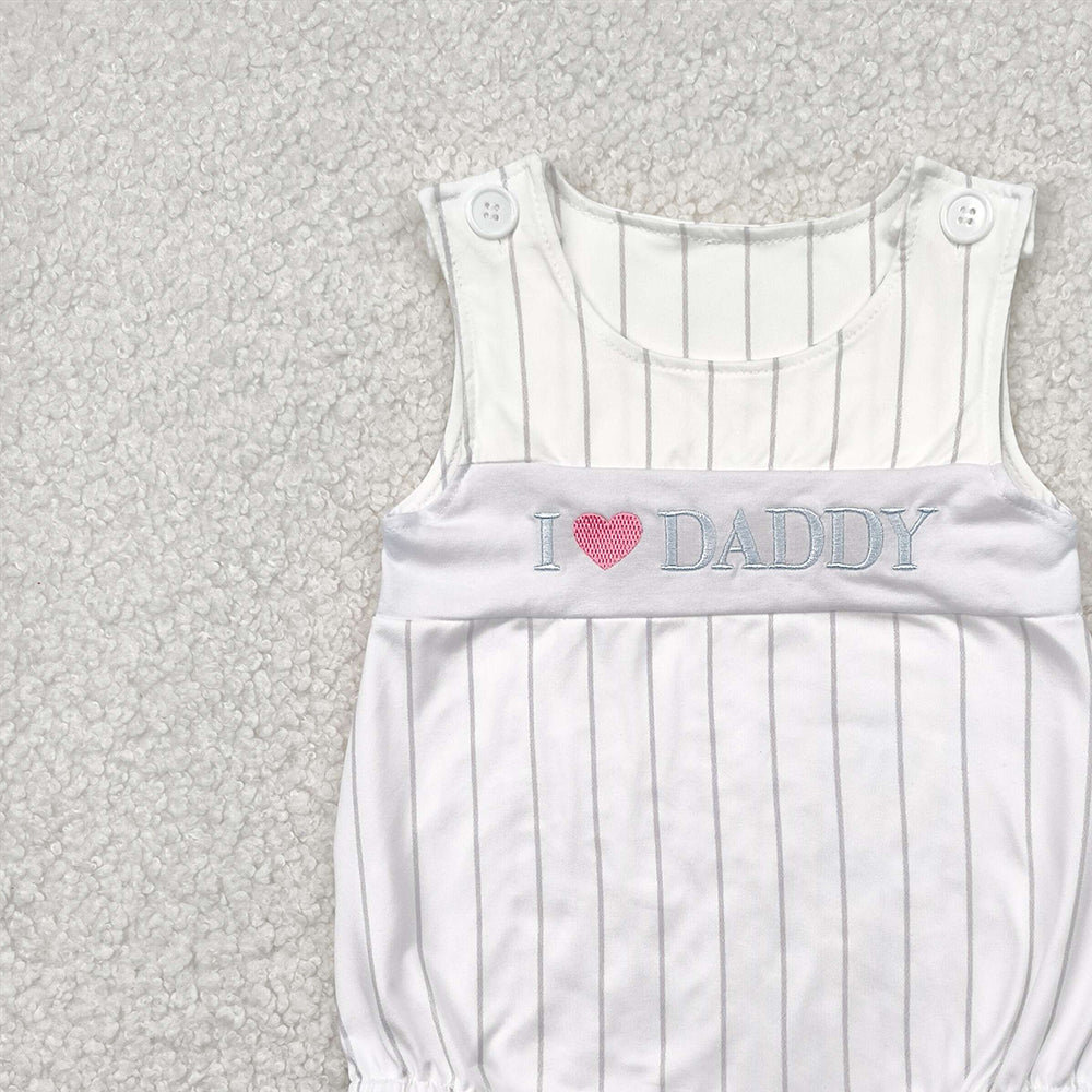7.18 SR2947 RTS NO MOQ Baby Boys Summer Rompers Embroidery Baby Infant Boys Sleeveless I LOVE DADDY Stripe Rompers