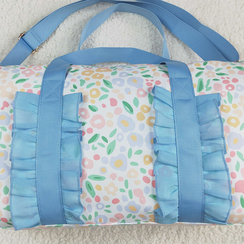 BA0292RTS NO MOQ Baby Bags Light Blue Floral Women Duffel Bag Ruffle Band Trendy Casual Large Capacity Shoulder Bag for Traveling