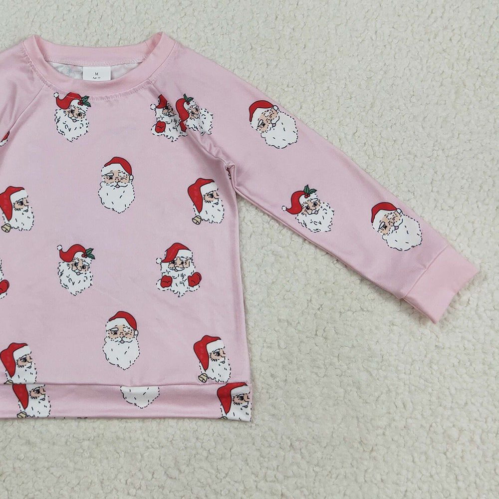 8.23 RTS NO MOQ (In stock)GT1111 Baby Girls Long Sleeve Tops Baby Girls Pink Santa Snowflake Christmas Tee Shirts Top