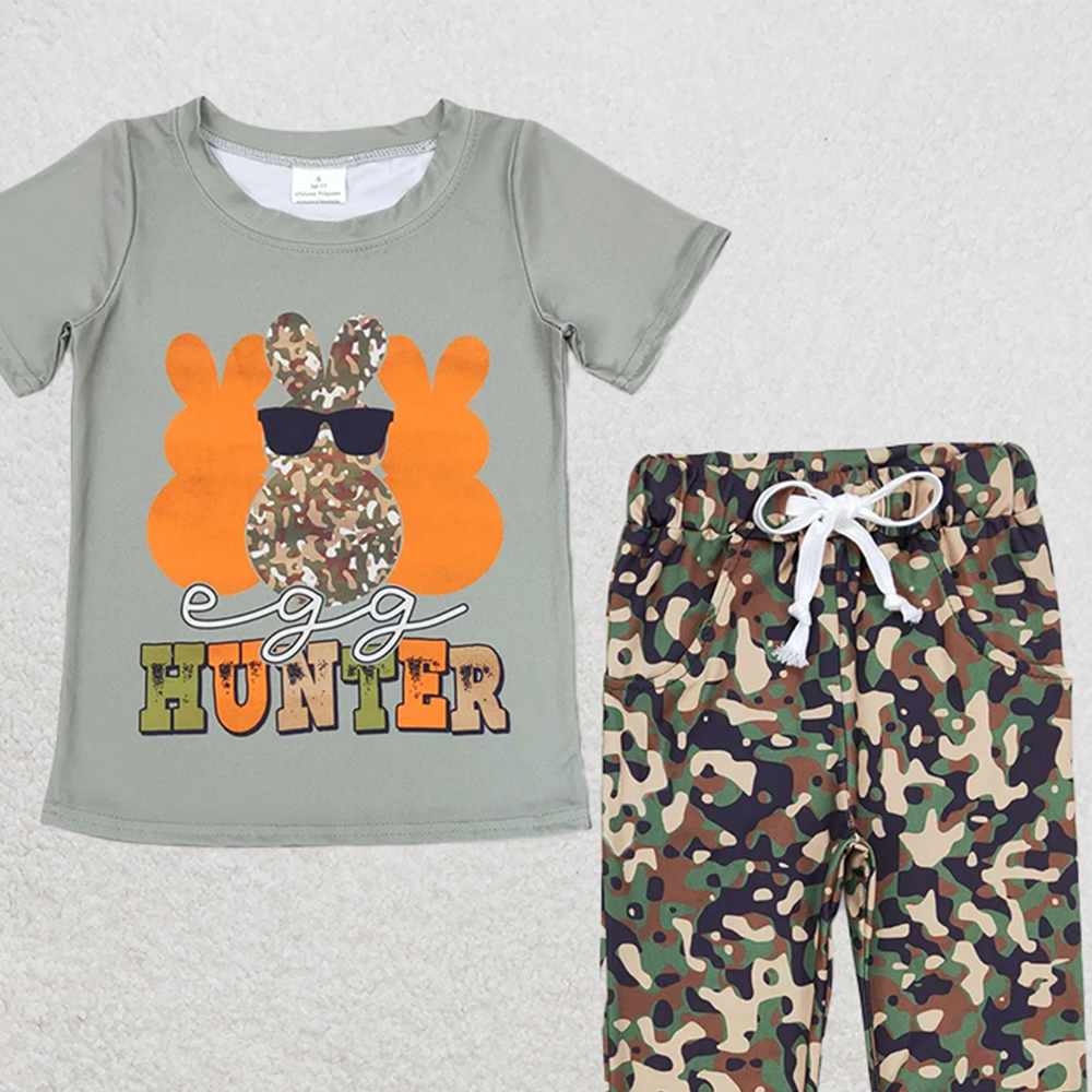 BSPO0220 RTS NO MOQ Baby Boys Spring Outfits Baby Boys Easter Rabbit Hunter Shirts Tops Camo Pants Clothes Sets