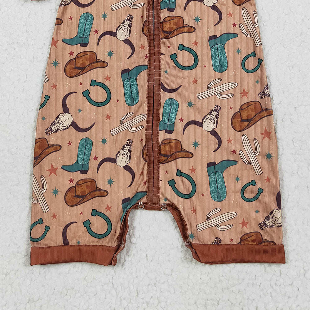 RTS NO MOQ (In stock)SR3155 Baby Boys Summer Rompers Baby BoysWestern Ribbed Short Sleeve Romper