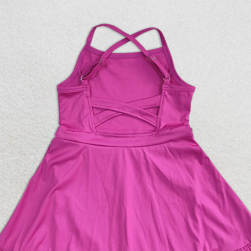 4.07 S0441 RTS NO MOQ Baby Girls Summer Swimsuits Dark pink straps ruffle baby girls summer active wear