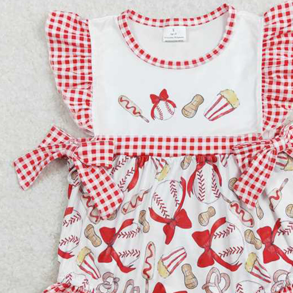 SR0848 RTS NO MOQ Red plaid flutter sleeves baseball baby girls romper