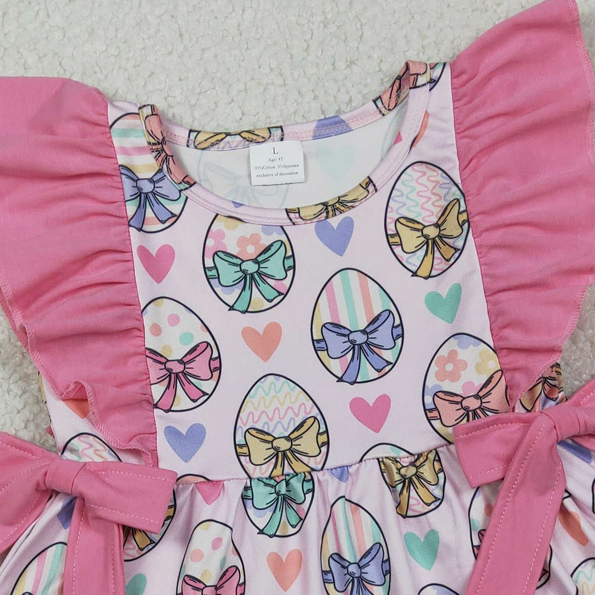 2.9 RTS NO MOQ (In stock)GSD3537 Kids Clothing for Girls Baby Girls Easter Flutter Sleeves Colorful Heart Eggs Knee Length Dresses