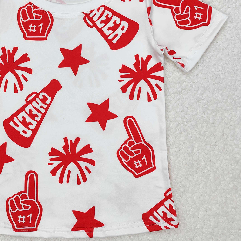 USA Shop (in stock)GT0940Red Short Sleeve Cheer Team Shirt for Kids Girls - Perfect for Sports Teams And Uniforms