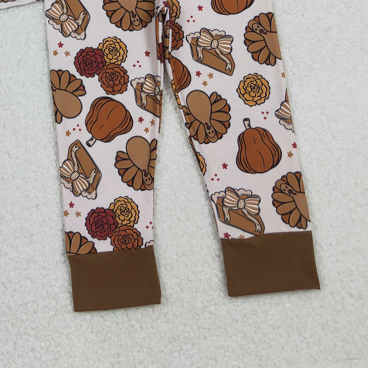 10.18 RTS NO MOQ (In stock)GLP2884 Baby Girls Pie Turkey Pumpkins Pant Thanksgiving Pajamas Sets