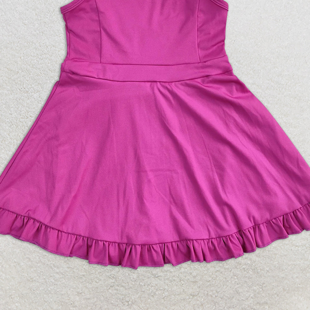 4.07 S0441 RTS NO MOQ Baby Girls Summer Swimsuits Dark pink straps ruffle baby girls summer active wear