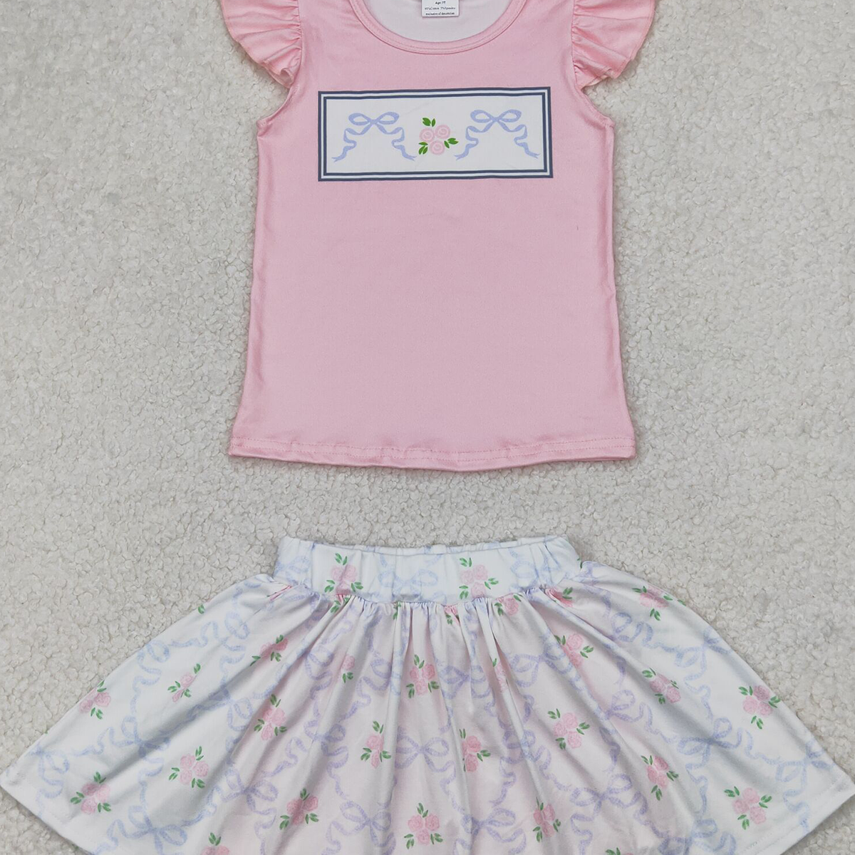 4.09 GSD2298 RTS NO MOQ Baby Girls Skirt Sets Baby Girls Summer Outfits Flutter sleeves floral bow top skirt kids girls clothes