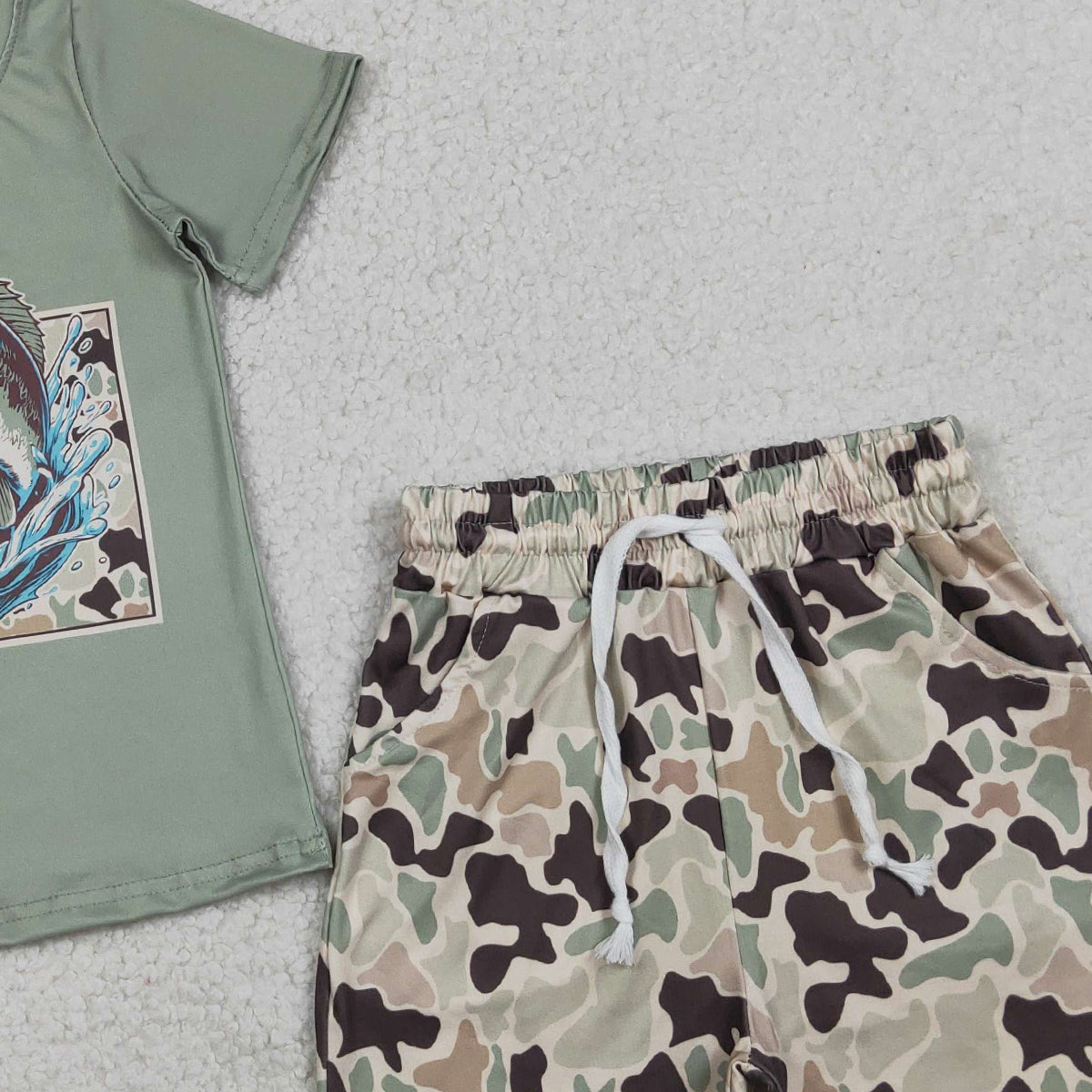 3.30 RTS NO MOQ (In stock)BSSO1835 Short sleeves fish camo top shorts kids boys outfits