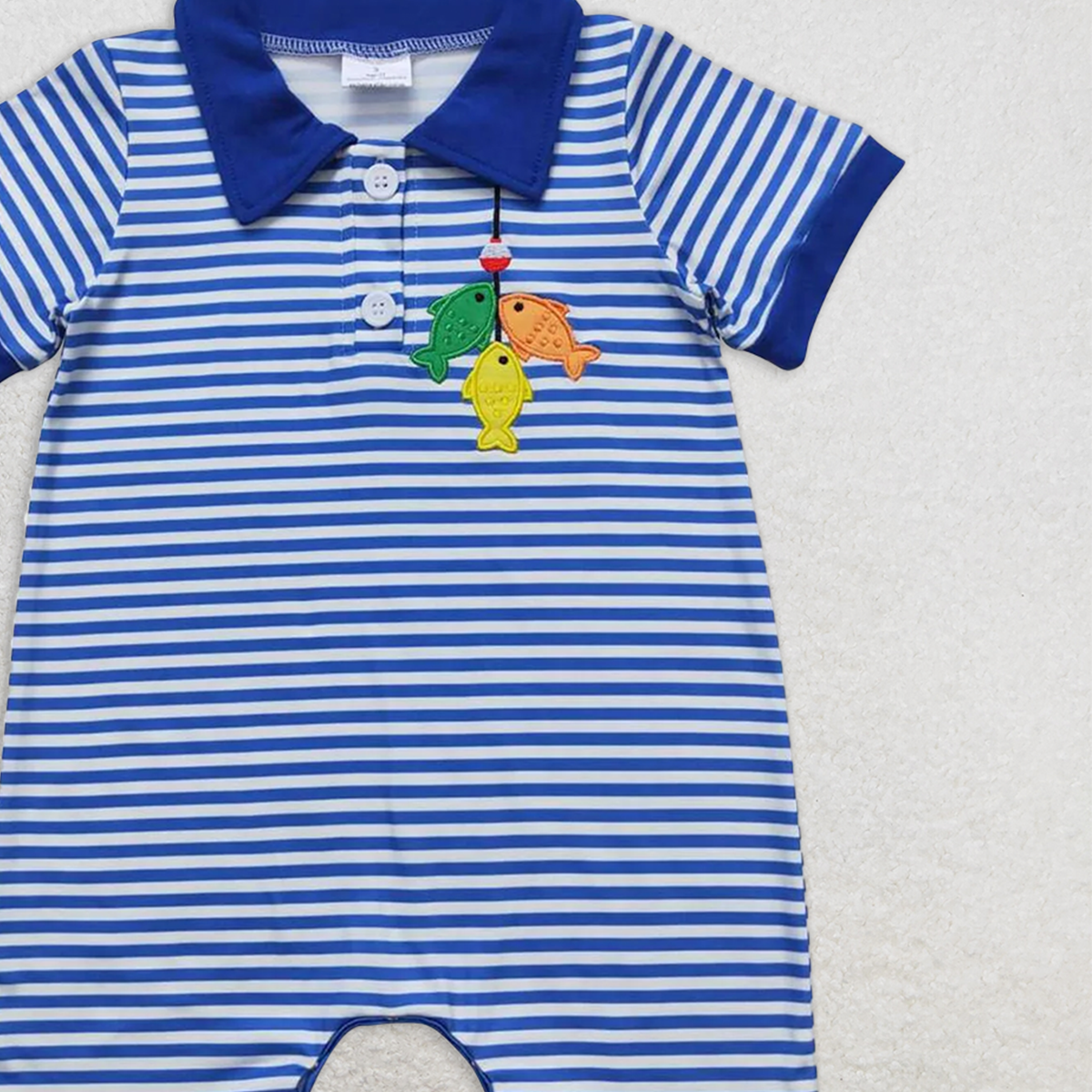 SR1045 RTS NO MOQ Baby Boys Summer Rompers Baby Boys Fishing Blue Stripes Sibling Brother Summer Clothes Sets