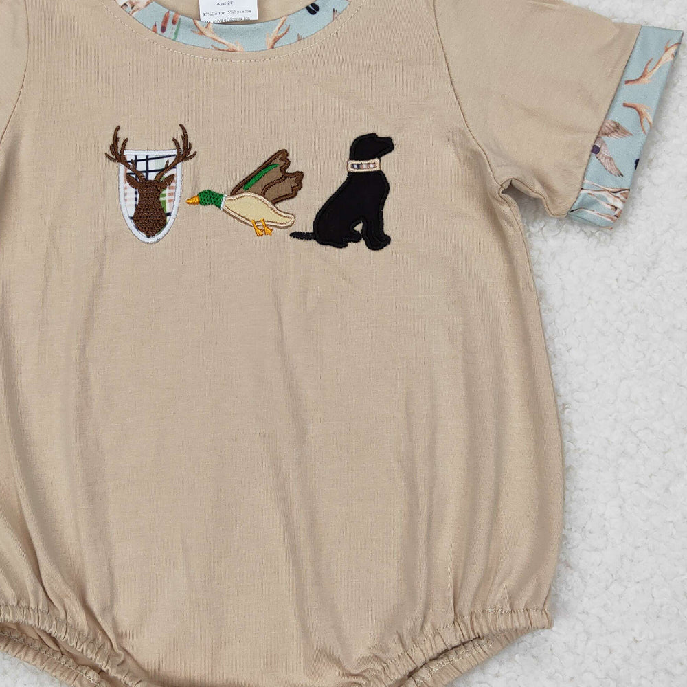 USA Shop (in stock) SR2338 Short sleeves deer duck dog baby boy romper