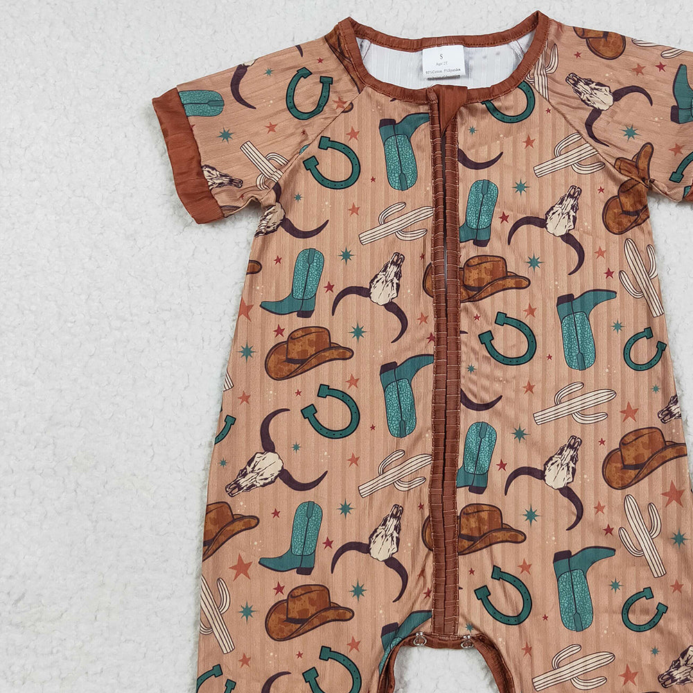 RTS NO MOQ (In stock)SR3155 Baby Boys Summer Rompers Baby BoysWestern Ribbed Short Sleeve Romper