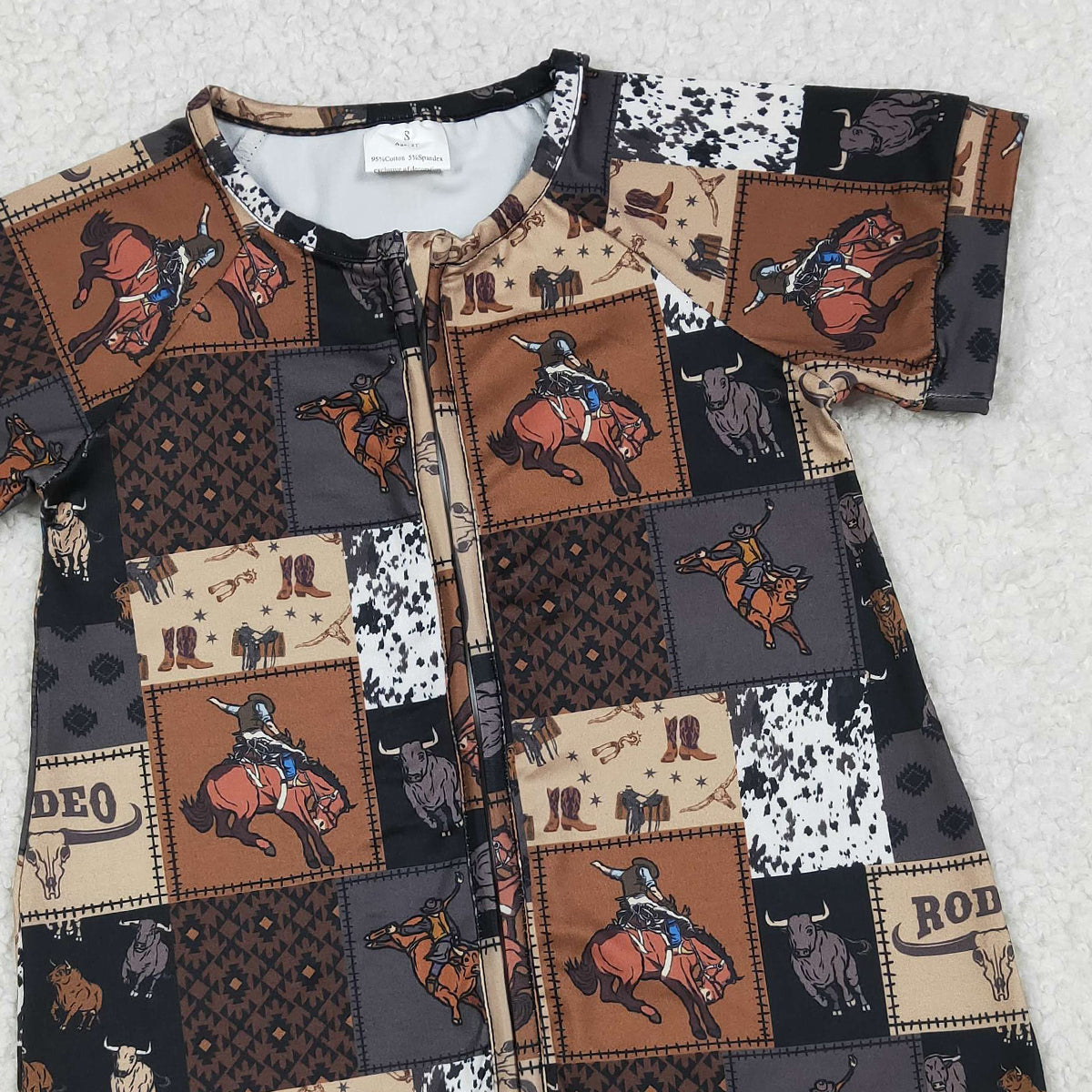 4.2 SR3545 RTS NO MOQ (In stock) Short sleeves cow rodeo baby boy zipper romper