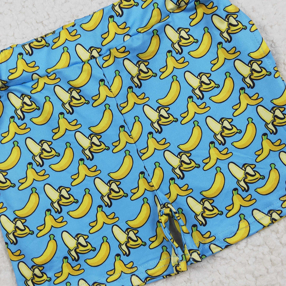 RTS NO MOQ (In stock)SS0634 Baby Girls Pants Baby Girls Blue Bananas Plaid Summer Shorts Bottom