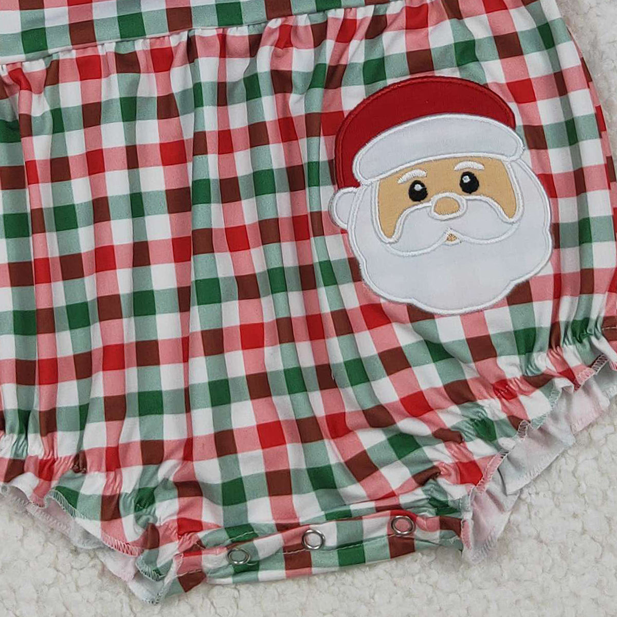 10.11 RTS NO MOQ (In stock)LR2357 Baby Girls Winter Rompers Embroidery Santa Baby Girls Red Green Checked Ruffle Collar Rompers