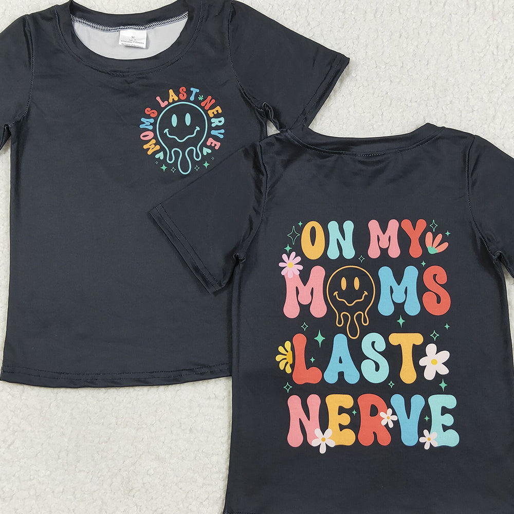 RTS NO MOQ (In stock)GT1026 Baby Girls Summer Tops Baby Boys Black Smiles On My Moms Last Nerve Tee Shirts Top