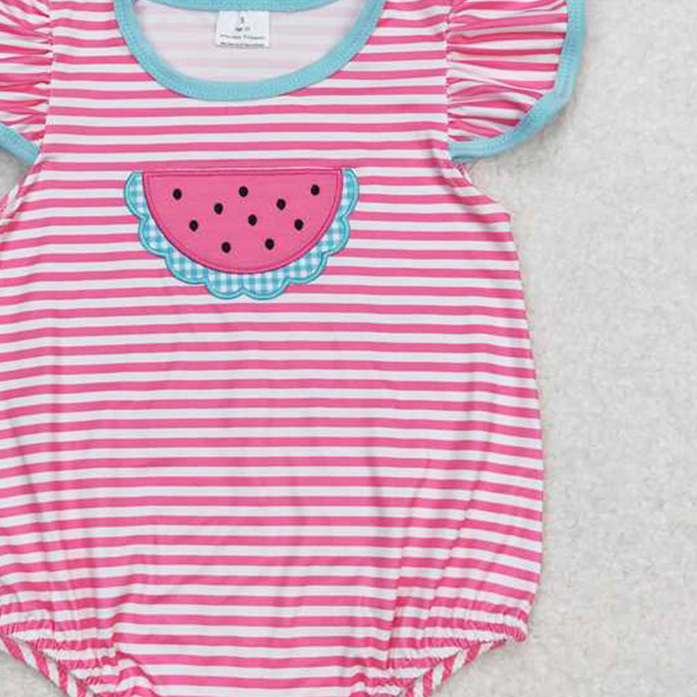 6.09 SR1268 RTS NO MOQ Baby Girls Summer Romper Flutter sleeves stripe watermelon baby girls summer romper