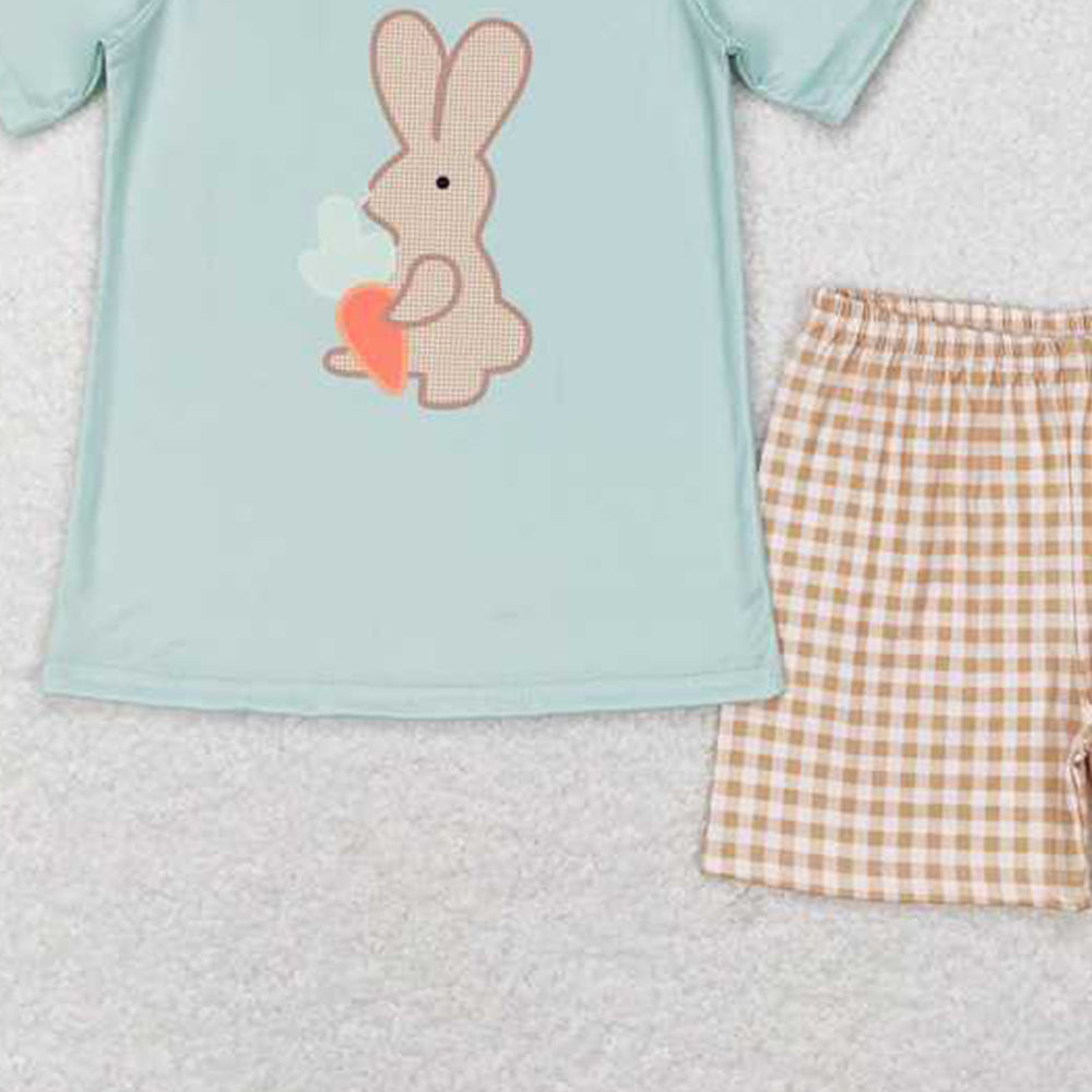 BSSO0407 RTS NO MOQ Carrot bunny top plaid shorts boys easter outfits