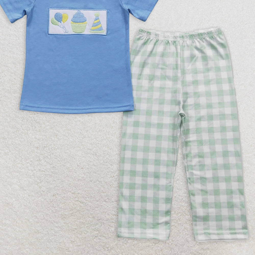 BSPO0190RTS NO MOQ Baby Boys Spring Outfits Baby Girls Boys Birthday Party Embroidery Top Pants Outfits Clothes Sets