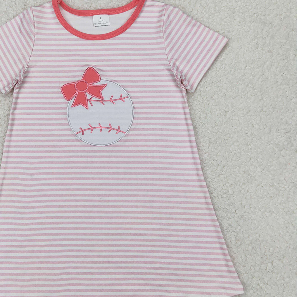 5.28 GSD2221 RTS NO MOQ Baby Girls Summer Dress Pink stripe baseball bow baby girls summer dresses