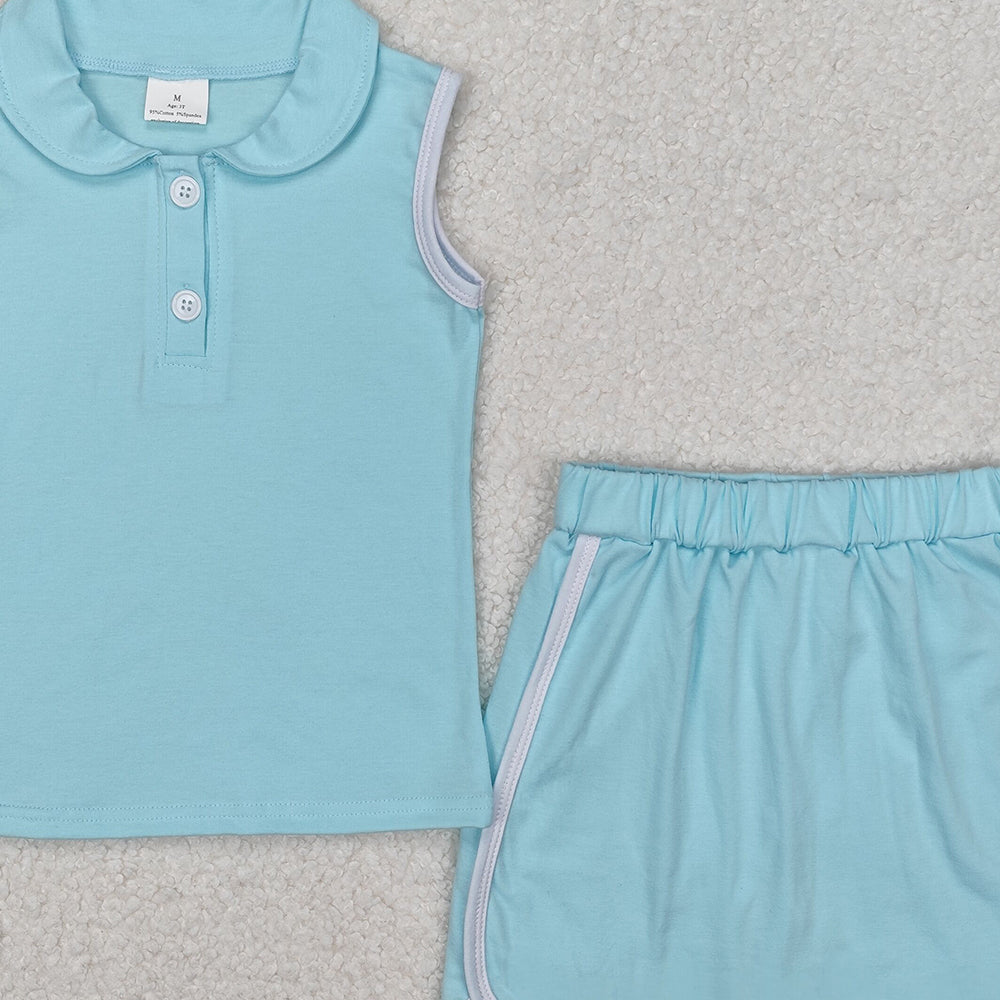 GSD1973Kids Girls Mint Sleeveless Polo Shirt Skirt Set Cotton Lightweight Breathable Clothing Outfit for Spring/Summer