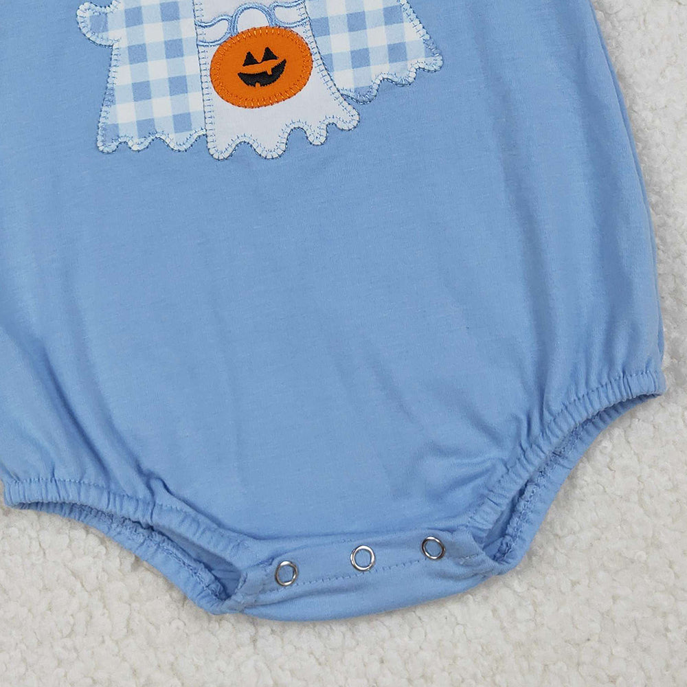 RTS NO MOQ (In stock)SR3197 Baby Boys Summer Rompers Blue Ghost Pumpkins Halloween Rompers