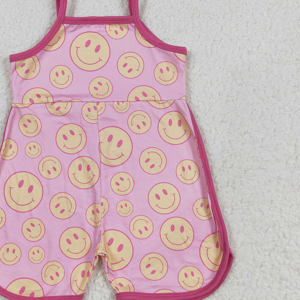 7.06 SR3083 RTS NO MOQ Baby Girls Summer Jumpsuits Baby Girls Pink Strap Smiles Pockets Jumpsuits