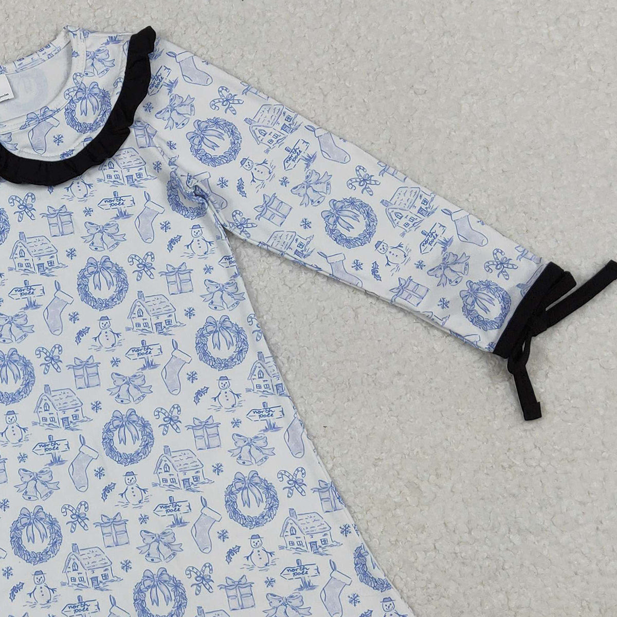 11.1 RTS NO MOQ (In stock)GLD1346 Baby Girls Winter Dress Baby Girls Snowmen Holly Christmas Collar Knee Length Dresses