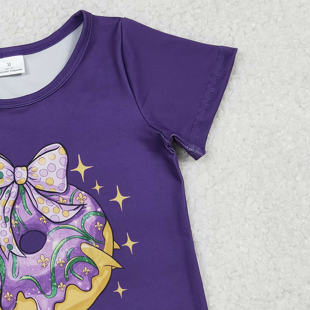 10.23 RTS NO MOQ (In stock)GT1252 Baby Girls Summer Tops Baby Girls Purple Short Sleeve Bow Donuts Mardigras Tee Shirts Top