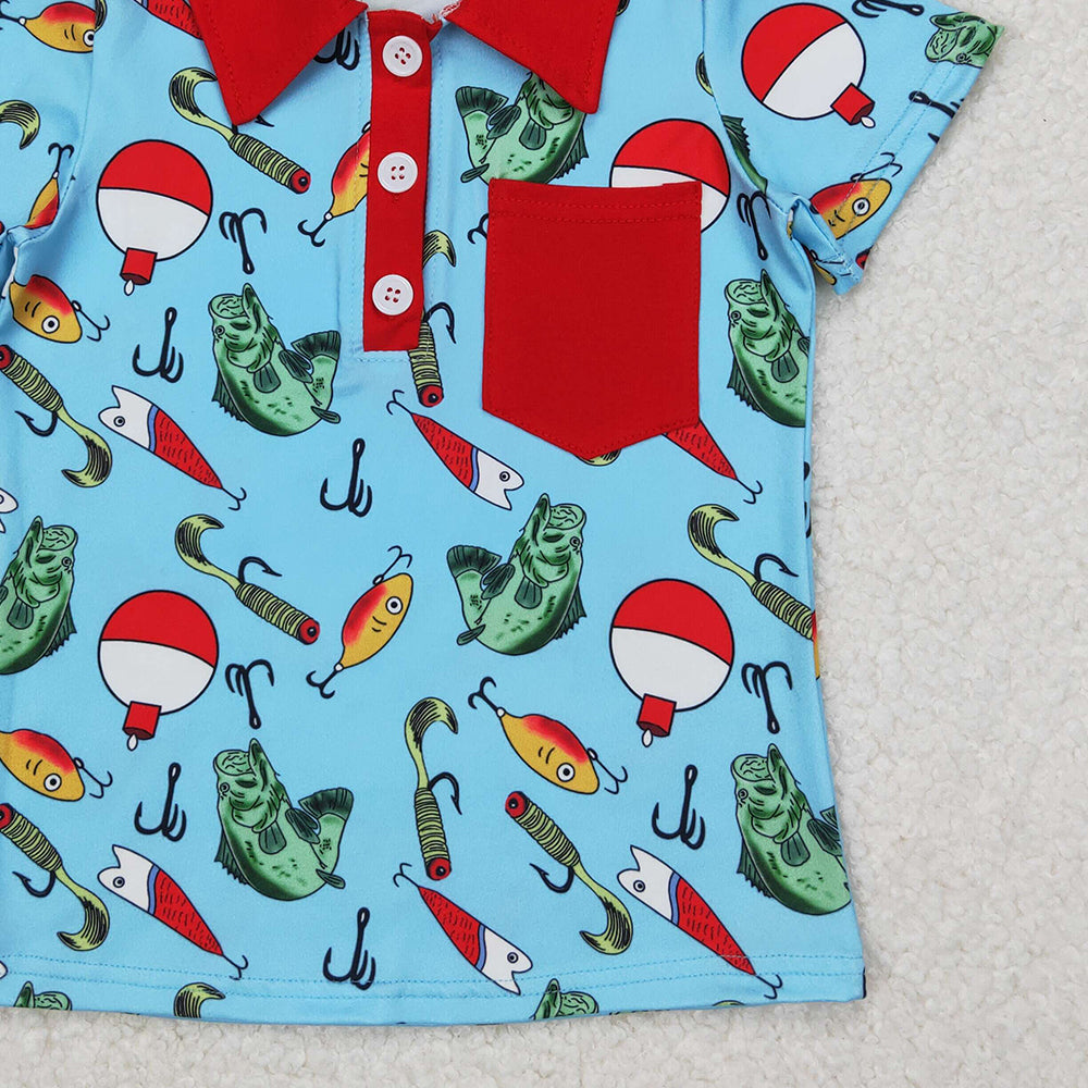 4.30 BT1172 RTS NO MOQ Red pocket short sleeves fishing kids boys polo shirt