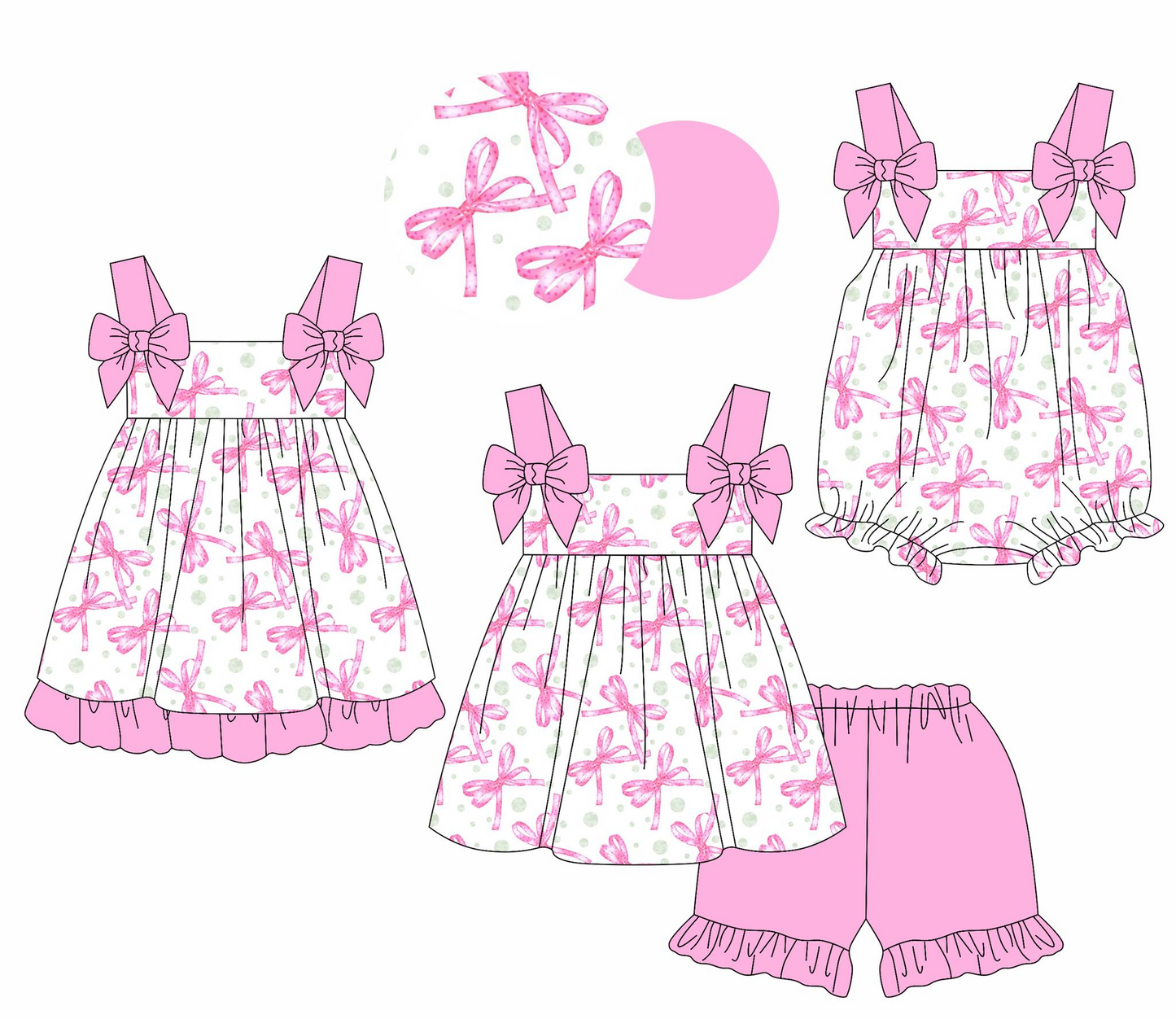 Baby Girls Pink Bows Straps Top Ruffle Shorts Clothes Sets