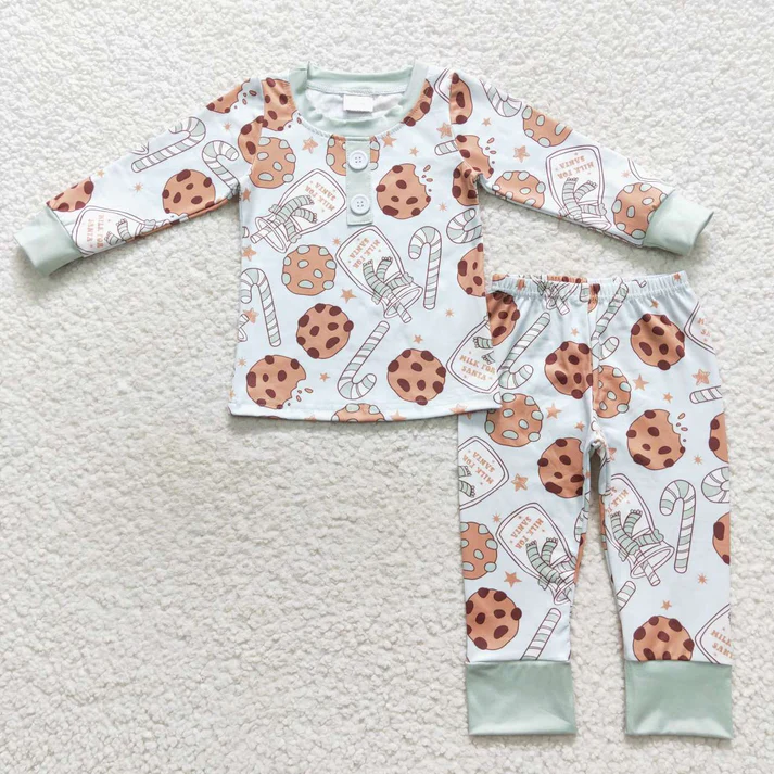Girls Boys Christmas Cookie Candy Rompers Pajamas Clothes Sets