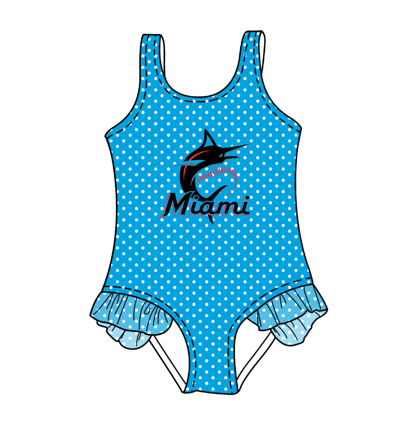 CUSTOM MOQ 5 Cute Comfortable Clothing For Kids Baby Girls Sky Blue Polka Dots Ruffle Team One Piece Swimsuits