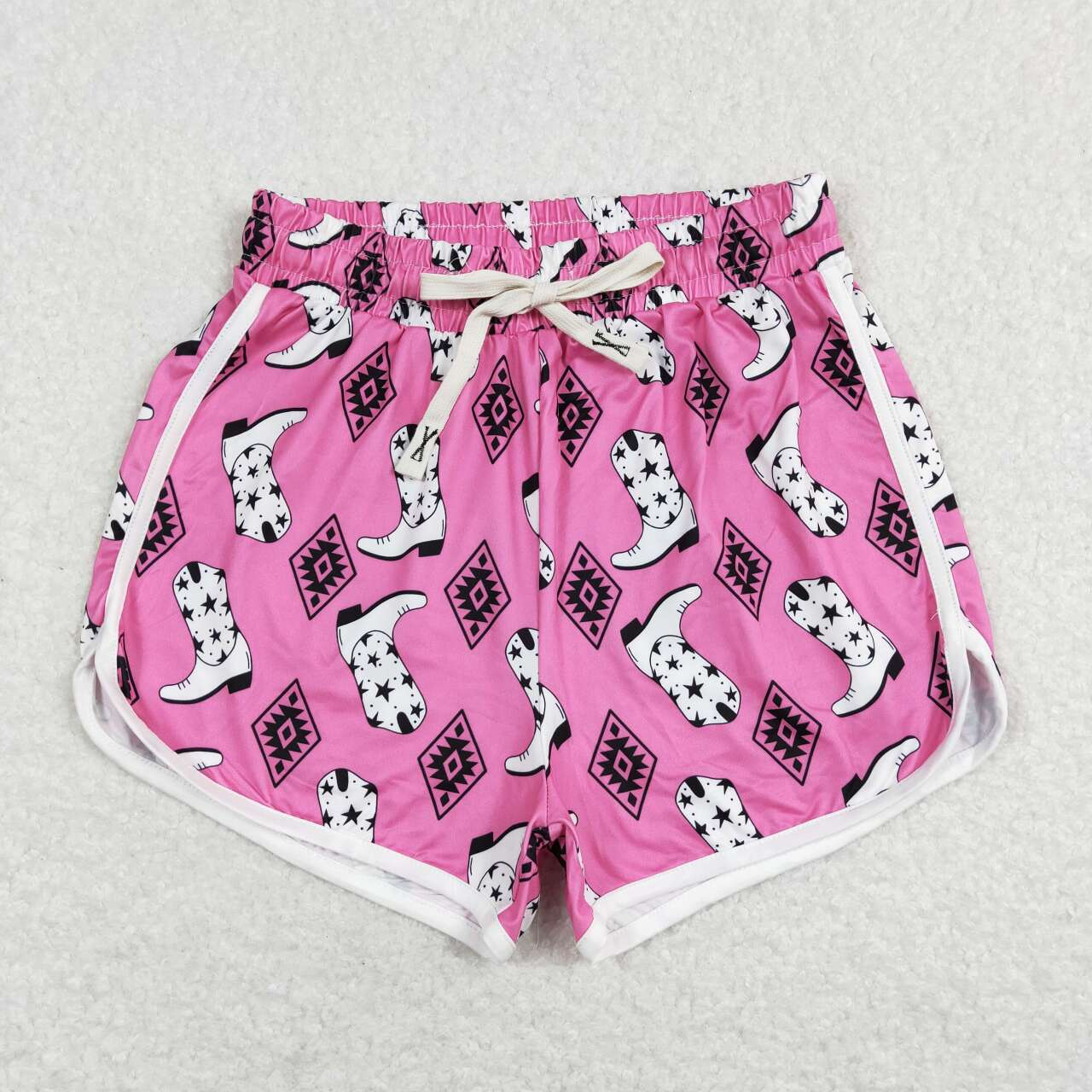 Adults women and Baby Girls Five-pointed star white boots pink yoga shorts