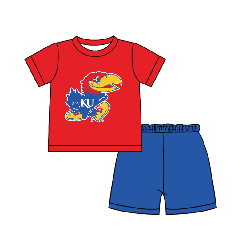 CUSTOM MOQ 5 Cute Comfortable Clothing For Boys Baby Boys Summer Red Blue Top Shorts Clothes Sets