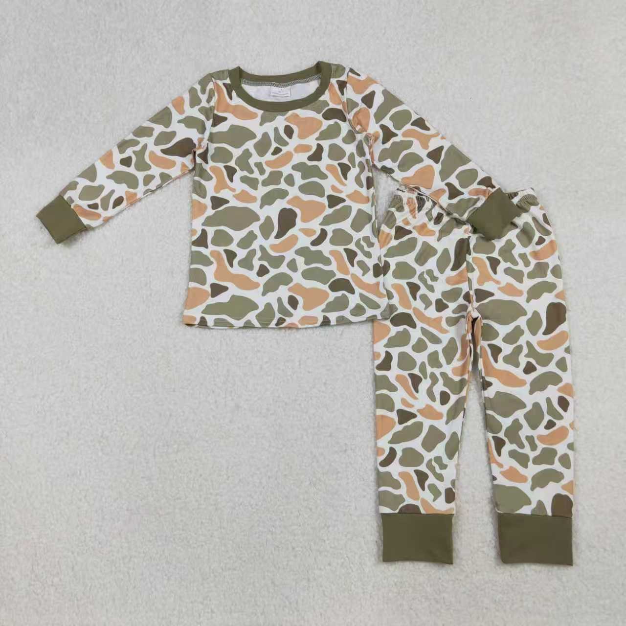 9.23 RTS Sibling Baby Boys Green Khaki Camo Top Pants Western Pajamas Sets Zipper Rompers