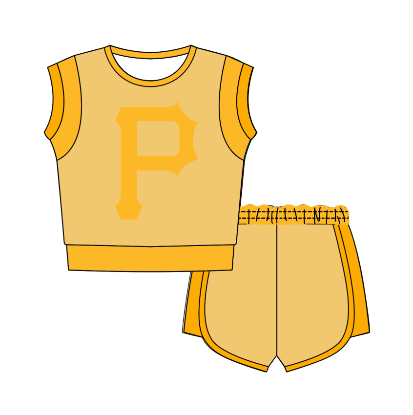 CUSTOM MOQ 5 Cute Comfortable Clothing For Kids Baby Kids Summer Grey P Sleeveless Patchwork Top Shorts Clothes Sets