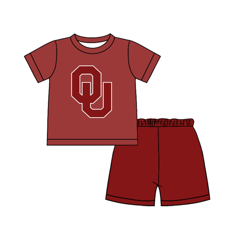 CUSTOM MOQ 5 Cute Comfortable Clothing For Boys Baby Boys Summer Red OU Top Shorts Clothes Sets