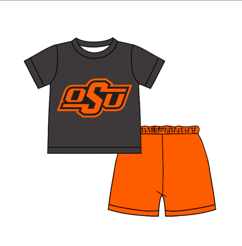 CUSTOM MOQ 5 Cute Comfortable Clothing For Boys Baby Boys Summer Grey Orange Top Shorts Clothes Sets