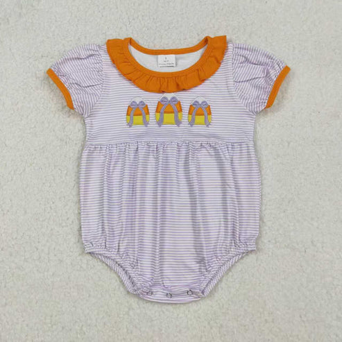 9.17 RTS Sibling Baby Girls Embroidery Bows Candy Stripe Pockets Halloween Knee Length Dresses Rompers