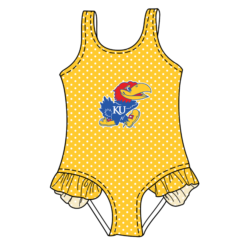CUSTOM MOQ 5 Cute Comfortable Clothing For Kids Baby Girls Yellow Polka Dots Ruffle Team One Piece Swimsuits