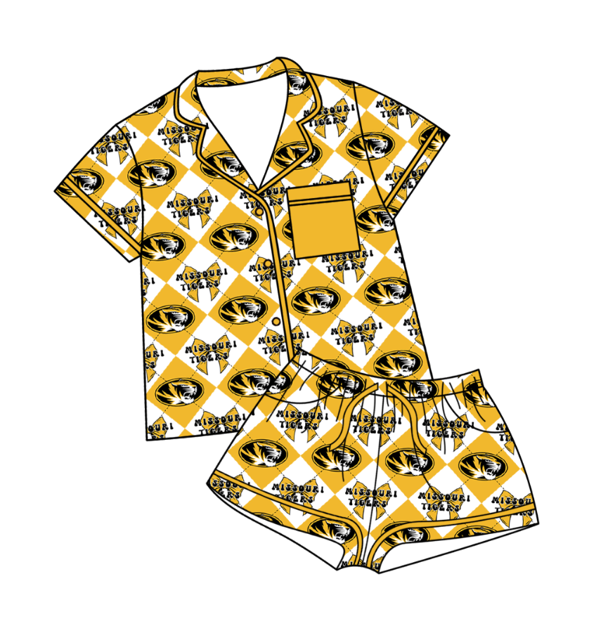 CUSTOM MOQ 5 Baby Girl Clothes Yellow Bow Plaid Top Bottom Shorts Pajamas Team Clothes Sets