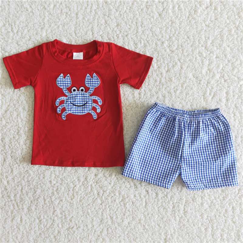 A11-4 Sales New RTS No Moq Promotion baby boys Red crab lattice outfits
