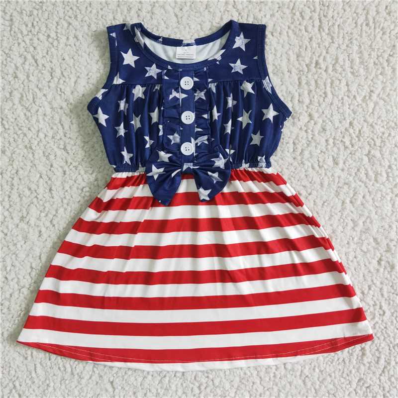 A17-12 4th of July Girls red striped star dress