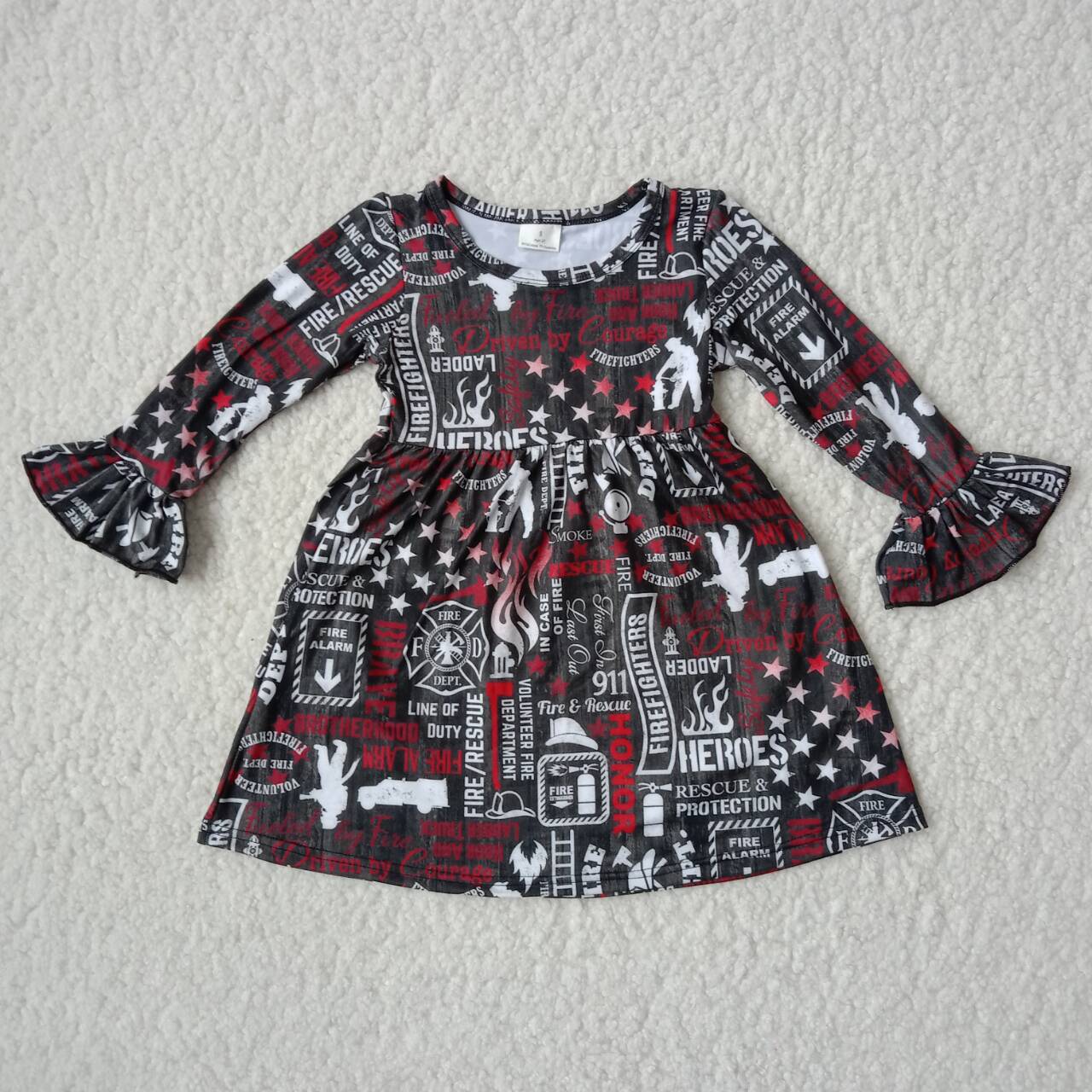 9.19 RTS NO MOQ(In stock)G2-20-9*/* Baby Girls Winter Dress Red and white English letter five-pointed star long-sleeved dress