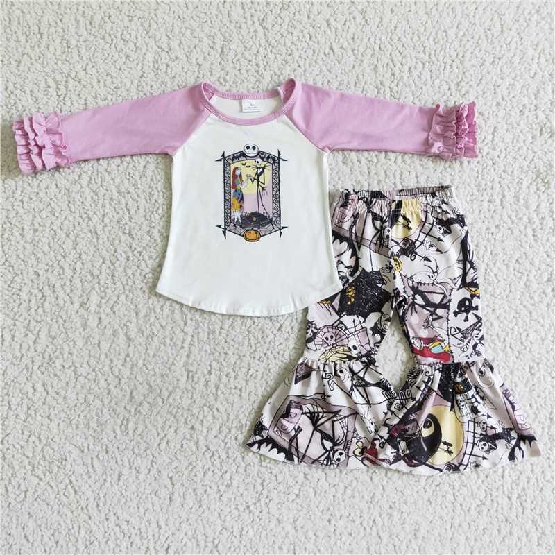 6 A27-3Girl purple long sleeve skull pants Halloween outfit