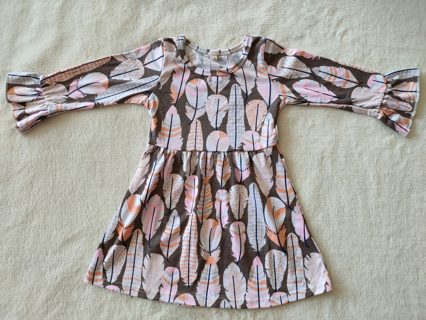 10.11 RTS NO MOQ(In stock)G3-4-4** Baby Girls Winter Dress Colorful feather long-sleeved dress