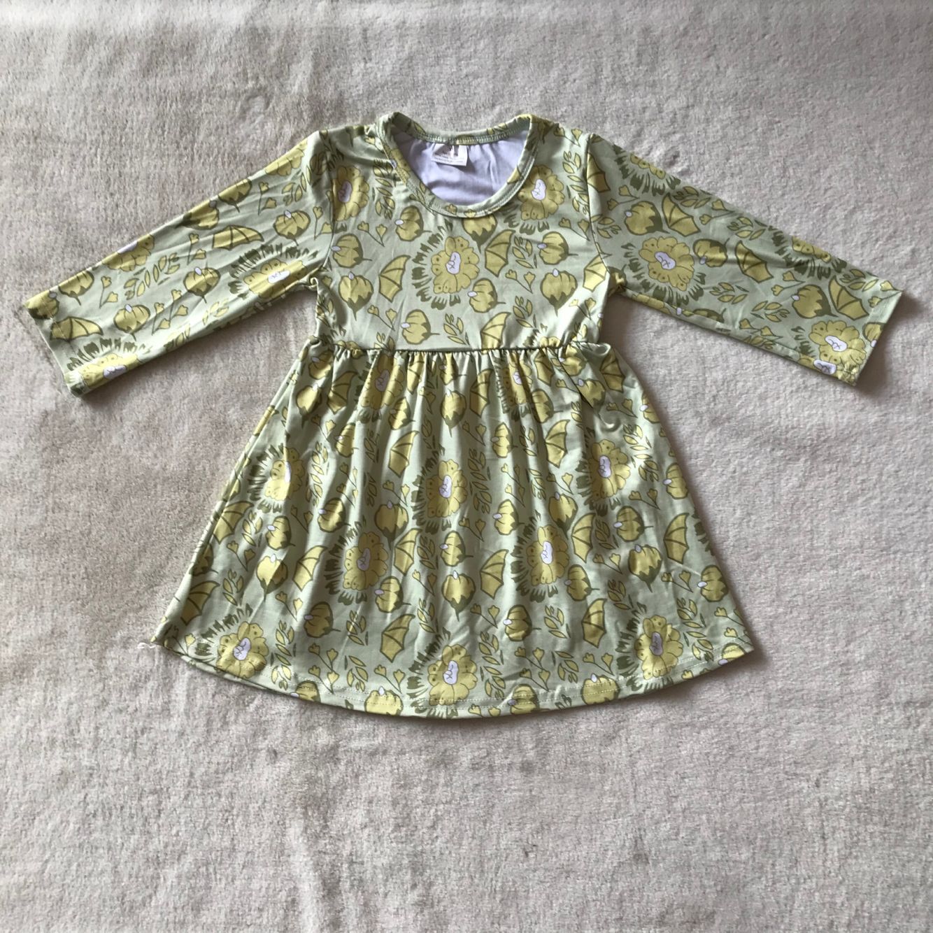 9.22 RTS NO MOQ(In stock)G3-12-*5 2Baby Girls Winter Dress Beige petal long-sleeved dress