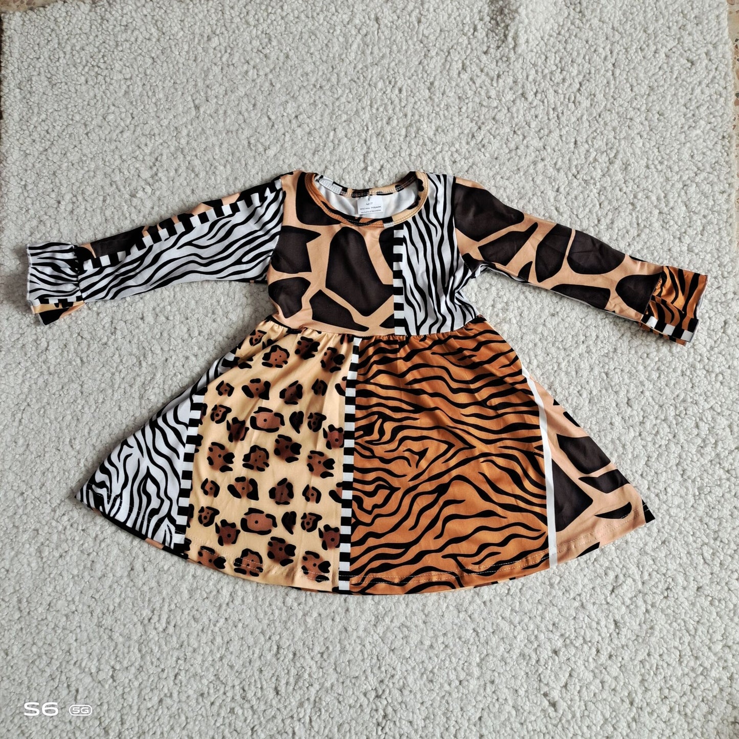 9.22 RTS NO MOQ(In stock) G3-16-** 2Baby Girls Winter Dress Zebra and leopard print long-sleeved dress