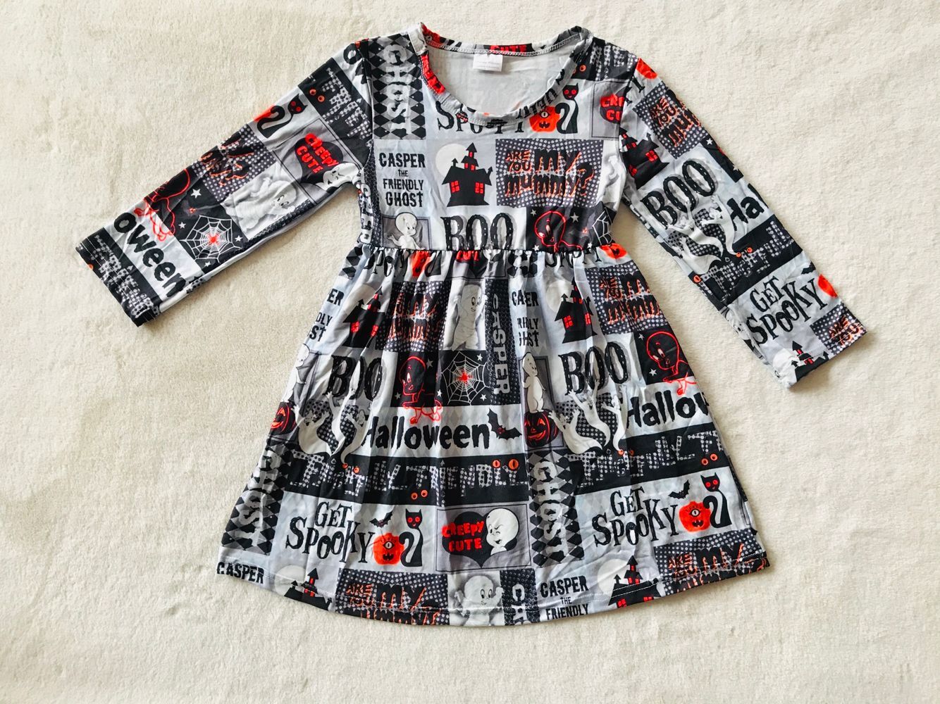 10.11 RTS NO MOQ(In stock)G3--4-6 Baby Girls Winter Dress Black and Red House Letter Long Sleeve Dress